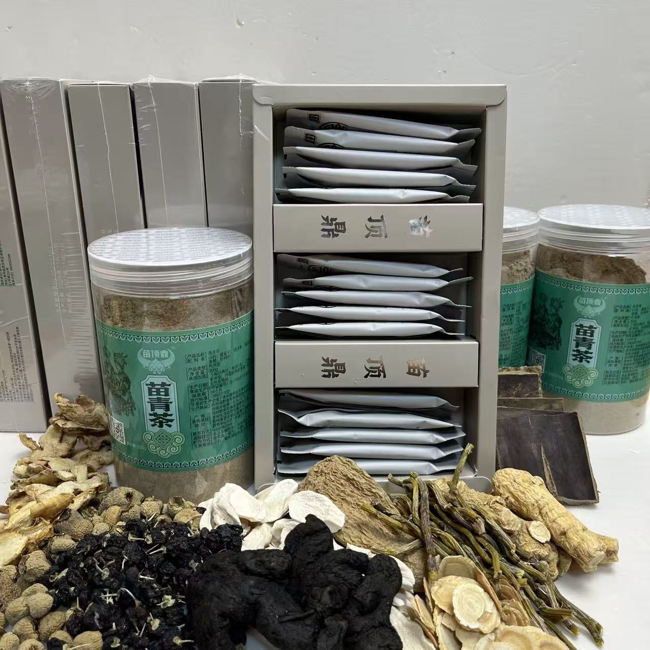 苗顶鼎虎姜山猛子干货特产茶粉300克1罐＋15条一盒