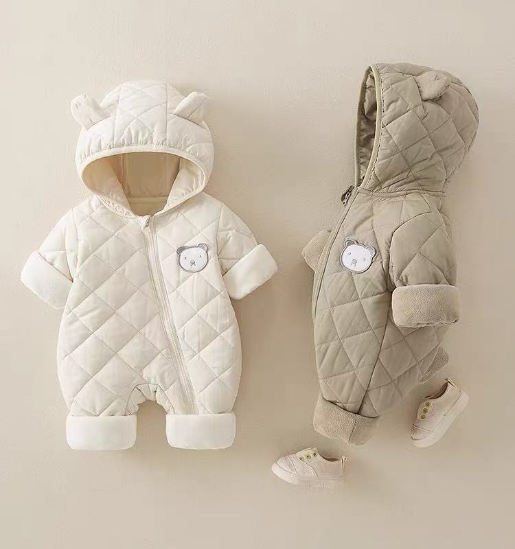 婴幼儿秋冬季加绒连体衣新款男女宝宝哈衣棉服保暖加厚外出爬爬服