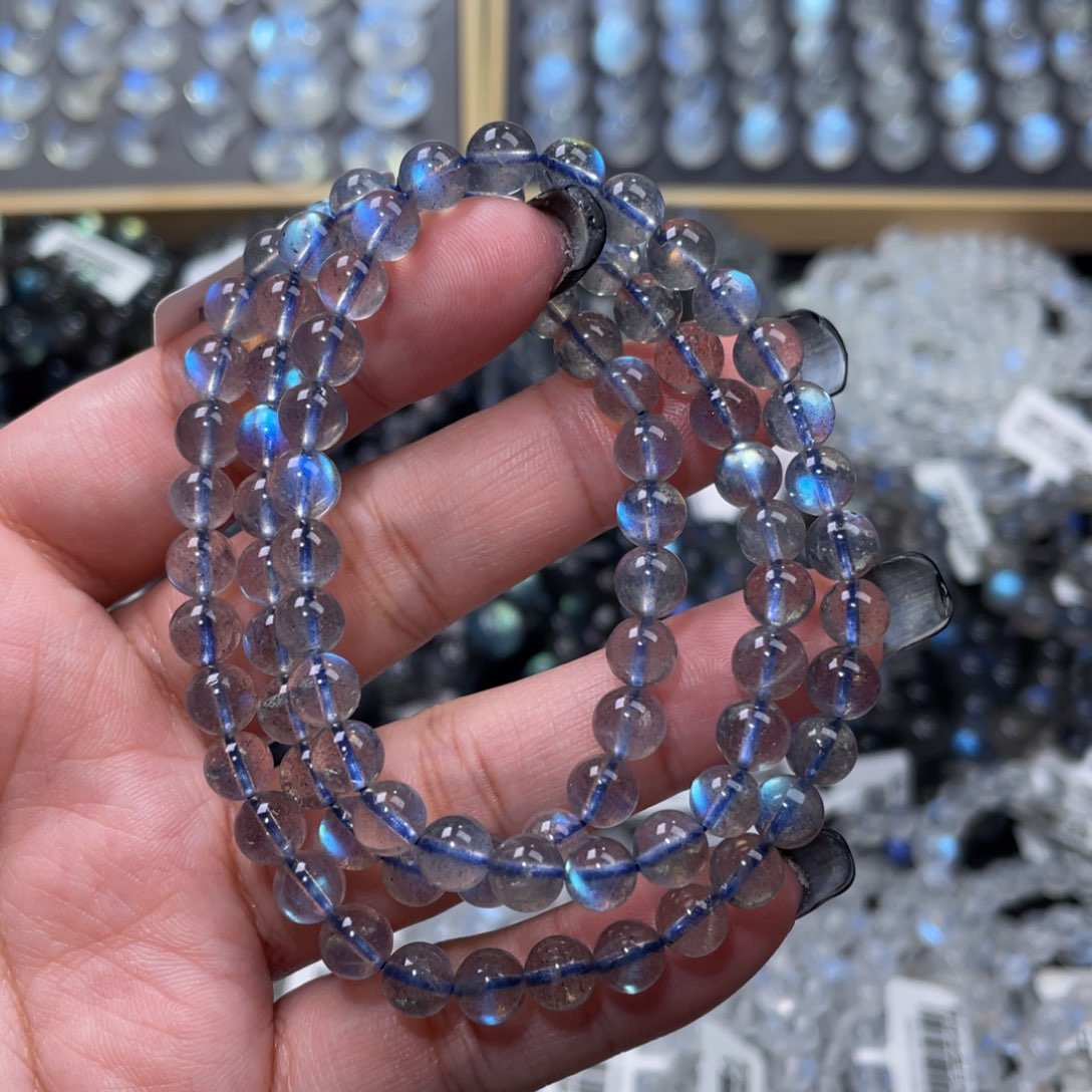 拉长石手链未镶嵌纯蓝光灰月光手链多圈6mm