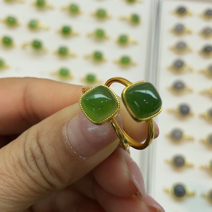 和田玉（碧玉）银S925镶嵌戒指颜色多样性发货拍一发一