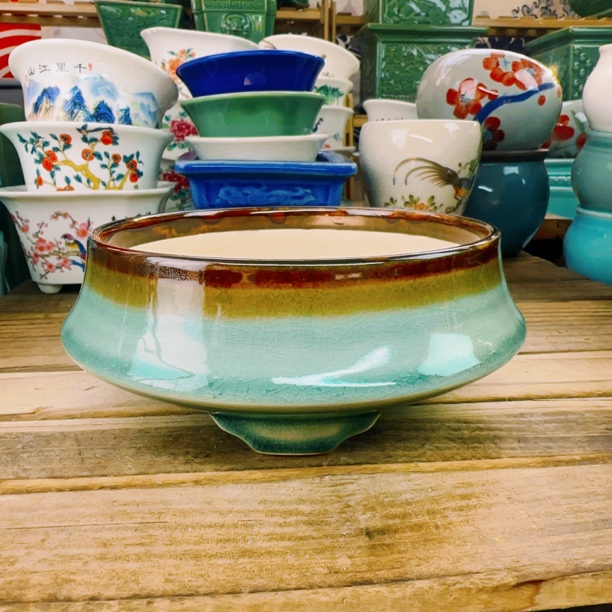 13×6cm精品冰裂手工绿植创意花盆哥窑盆景飞碟造景盆