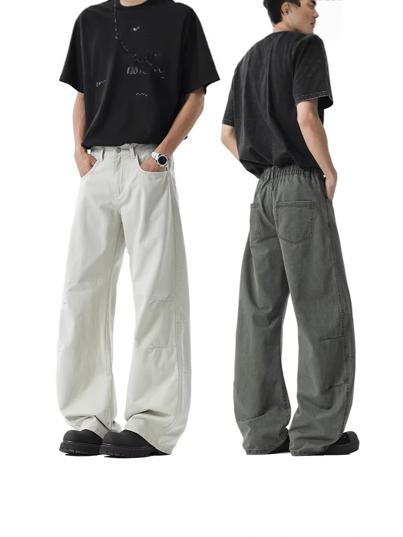 美式复古牛仔阔腿多口袋工装裤男女直筒宽松大脚口休闲弯刀裤