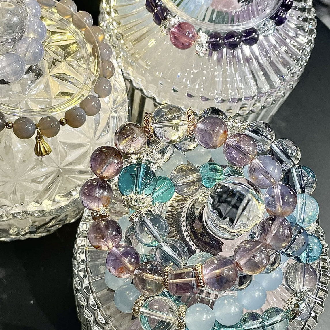 天然水晶彩色宝石（直播专享-私拍发针线包）镶嵌工艺打造精美饰品