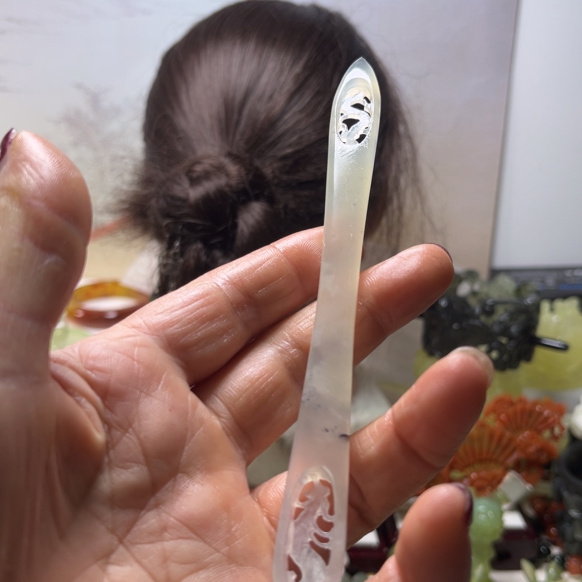 【闪购商品】蛇纹石玉发饰合金