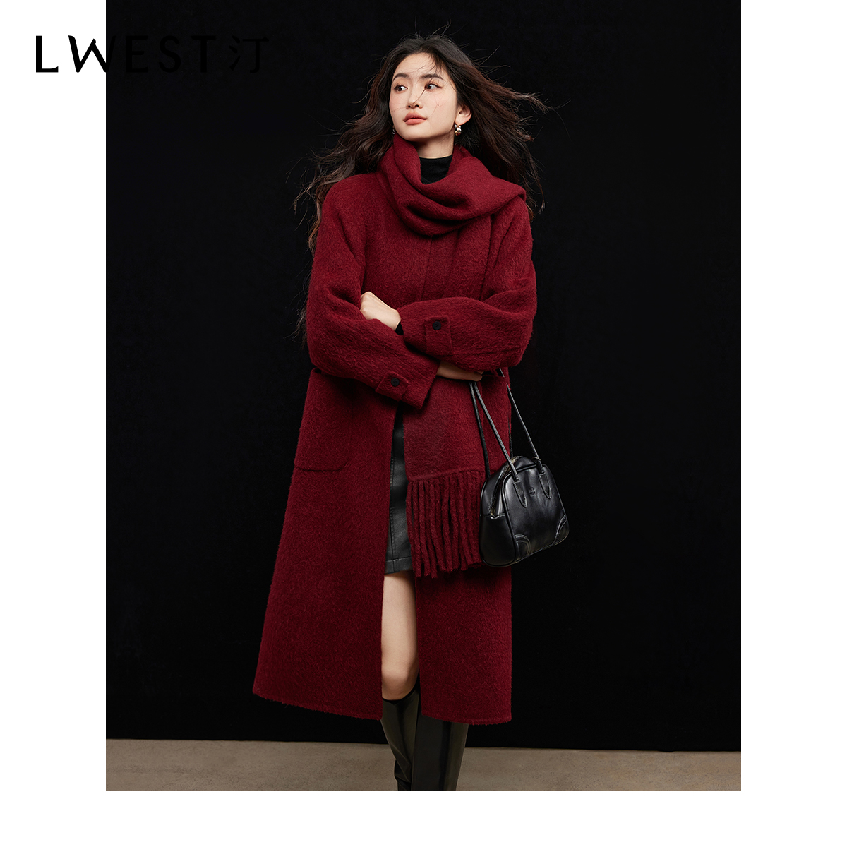 【诗语专属】朗文斯汀中长款红色双面毛呢外套DTMJ5509D12815