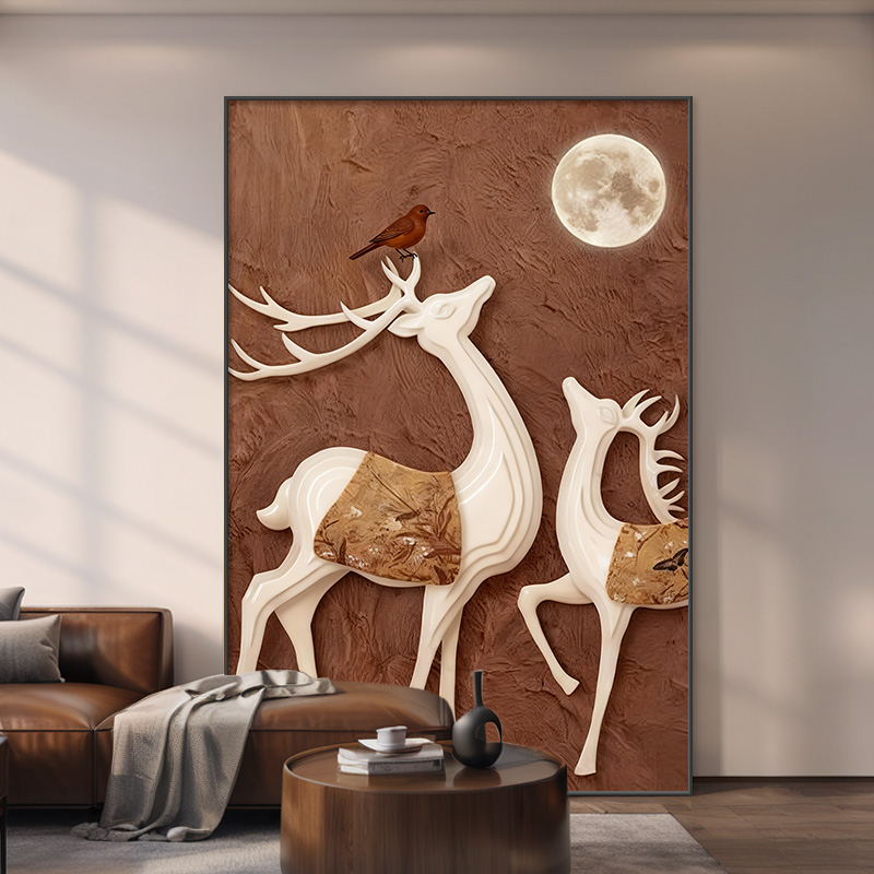 芙林达中古风麋鹿入户玄关装饰画轻奢高档客厅沙发背景墙壁画挂画