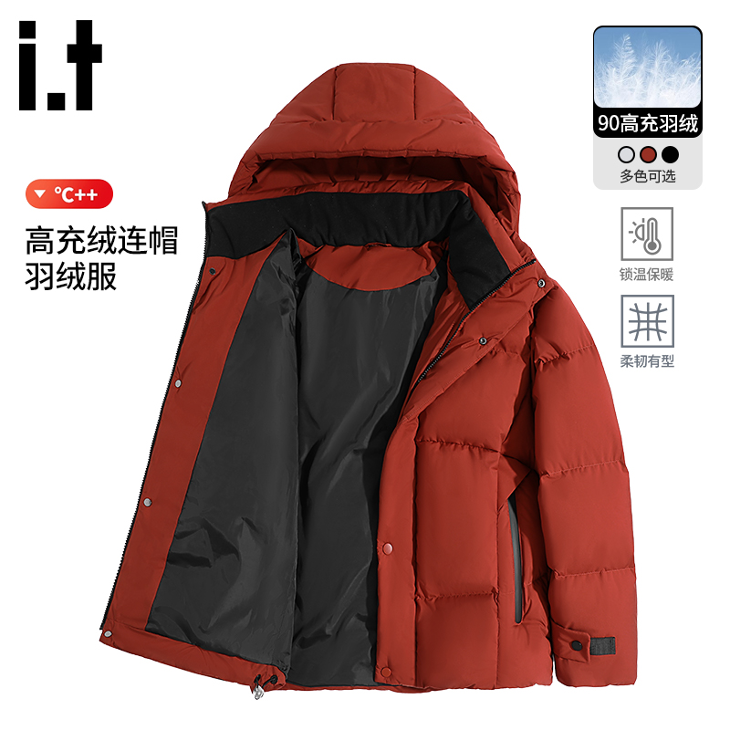i.t izzue男士羽绒服潮牌美式休闲连帽鸭绒外套男女同款冬季上衣B