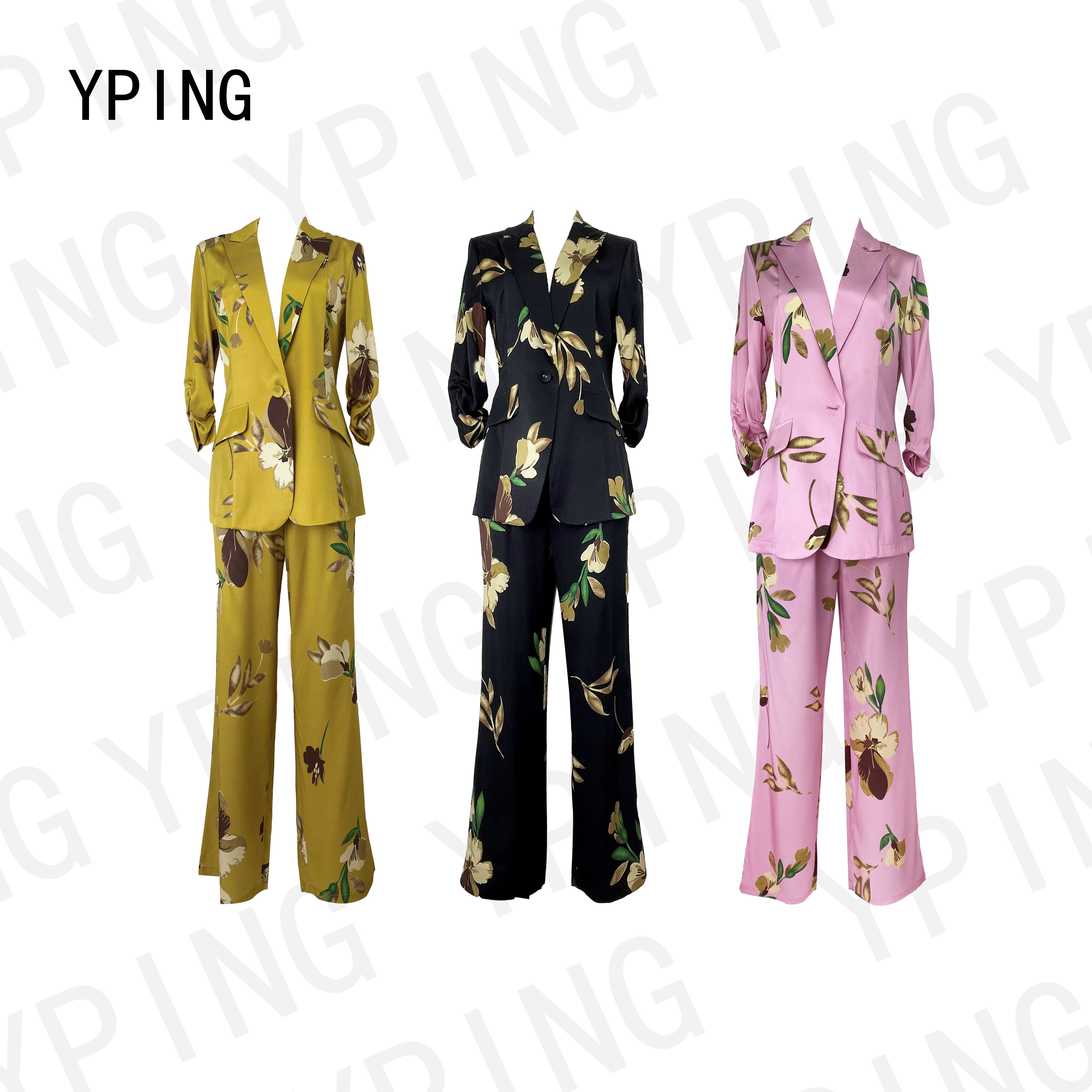依一品 花开半夏 一粒扣气质垫肩西服印花套装23201