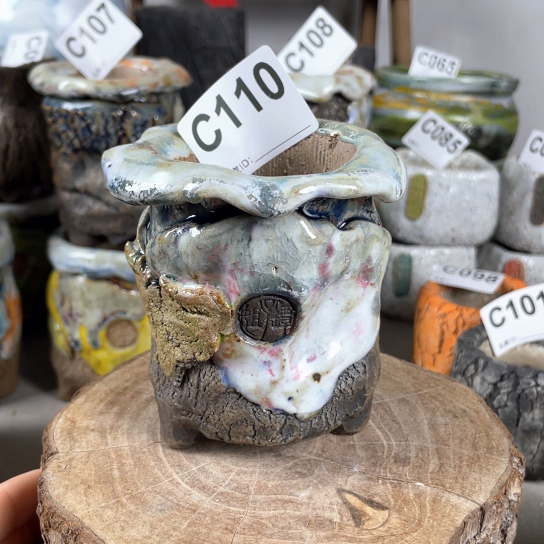 紫砂花盆孤品 不规则油画山石老桩 内口5