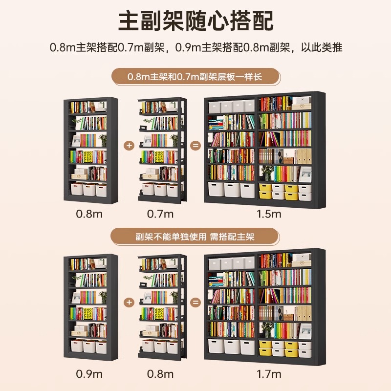1.2米1.5米高家用图书馆钢制书架落地置物儿童书柜绘本铁艺储物架
