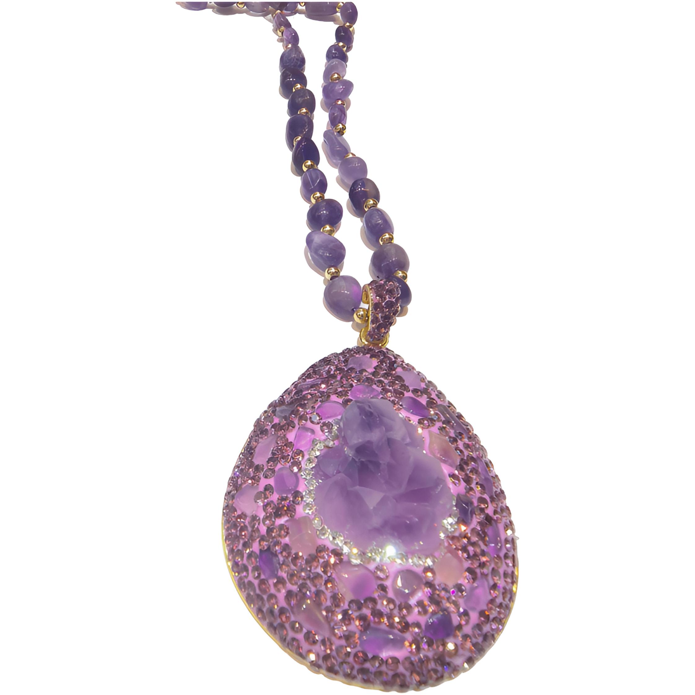 高定珠宝玻利维亚紫水晶原石镶嵌项链设计款XD13赠珠链