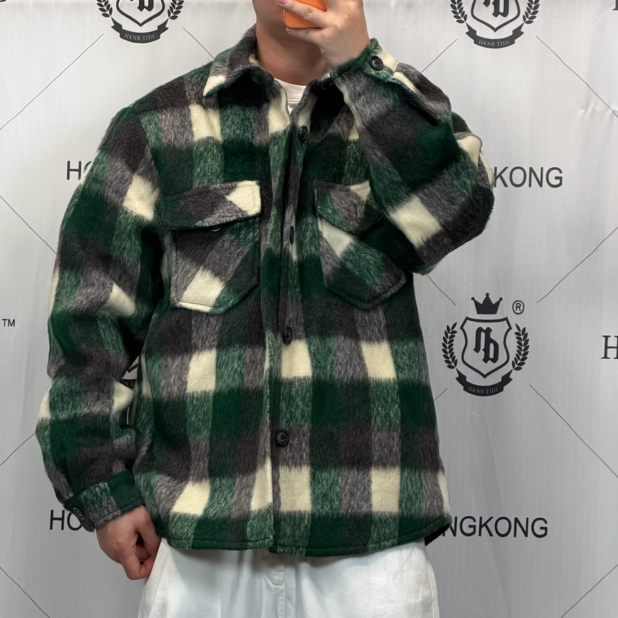 HK&NB x 优雅风 秋冬复古民族毛绒羊毛格子毛呢时尚潮流韩版夹克