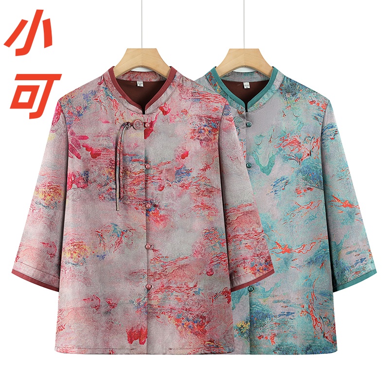 中老年人妈妈中国风夏装衬衣奶奶新中式春秋款衬衫老人太太上衣服