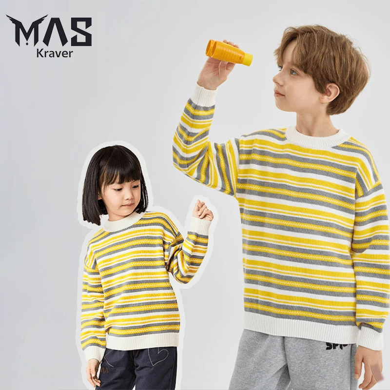 儿童上衣童装毛衣2025秋季新款男女童条纹套头针织衫