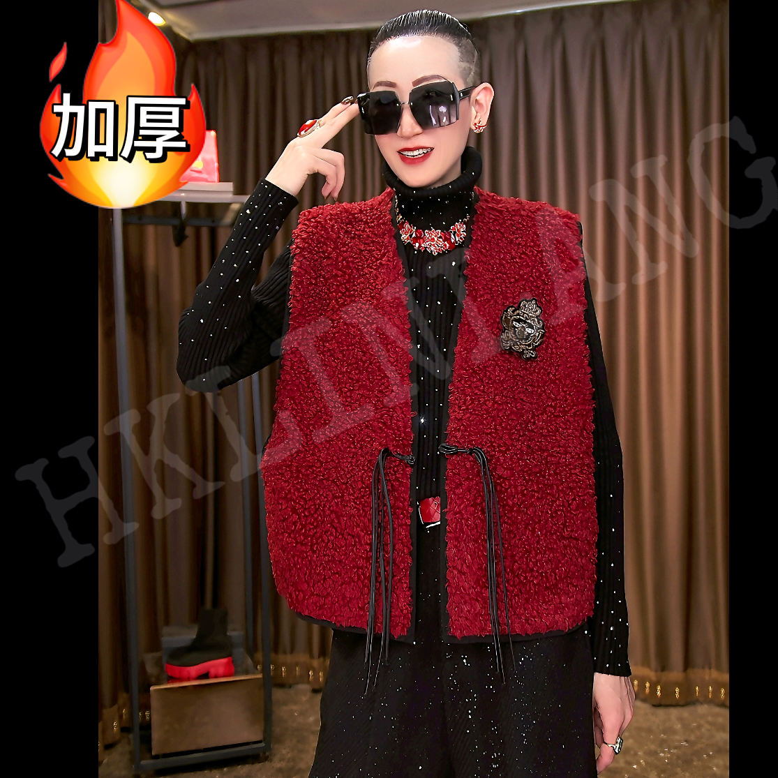 香港LinLang伦哥私定I新款复古纹宽松气质欧版马甲2910#