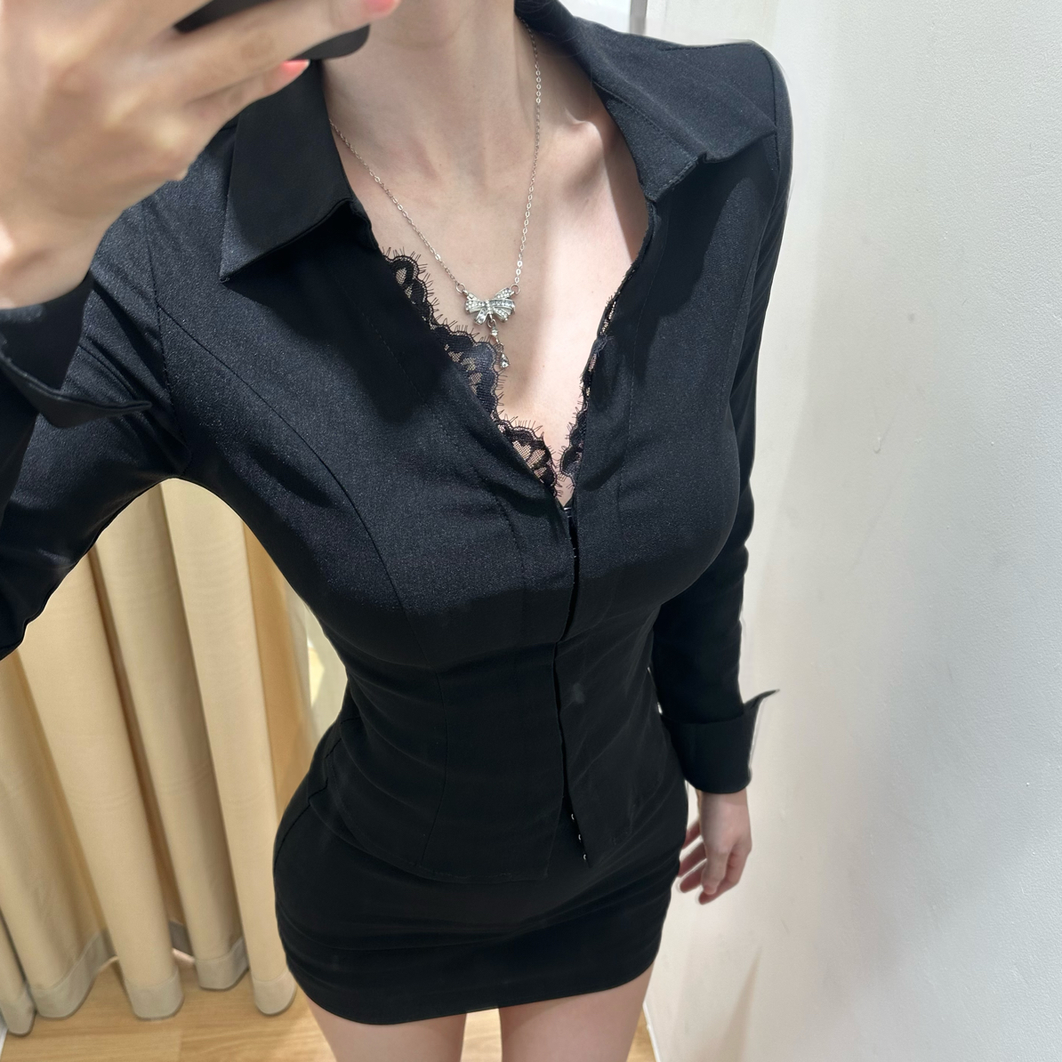 早秋性感冷艳御姐轻熟长袖衬衫女半身裙两件套