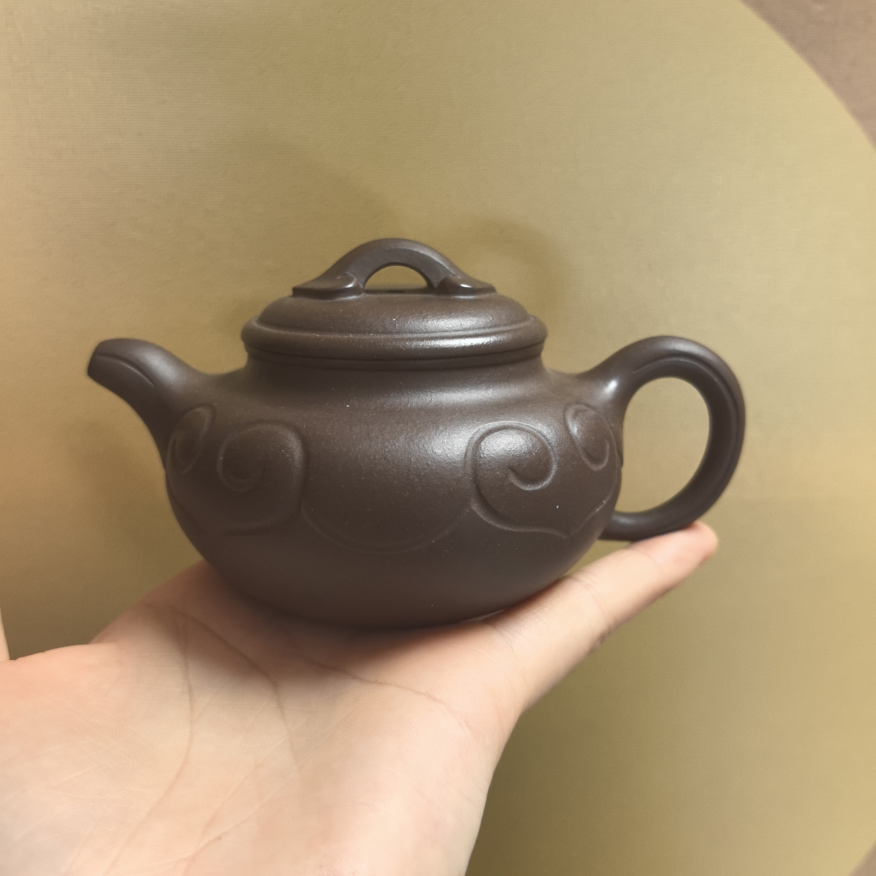 130CC紫泥半手工制作仿古如意壶