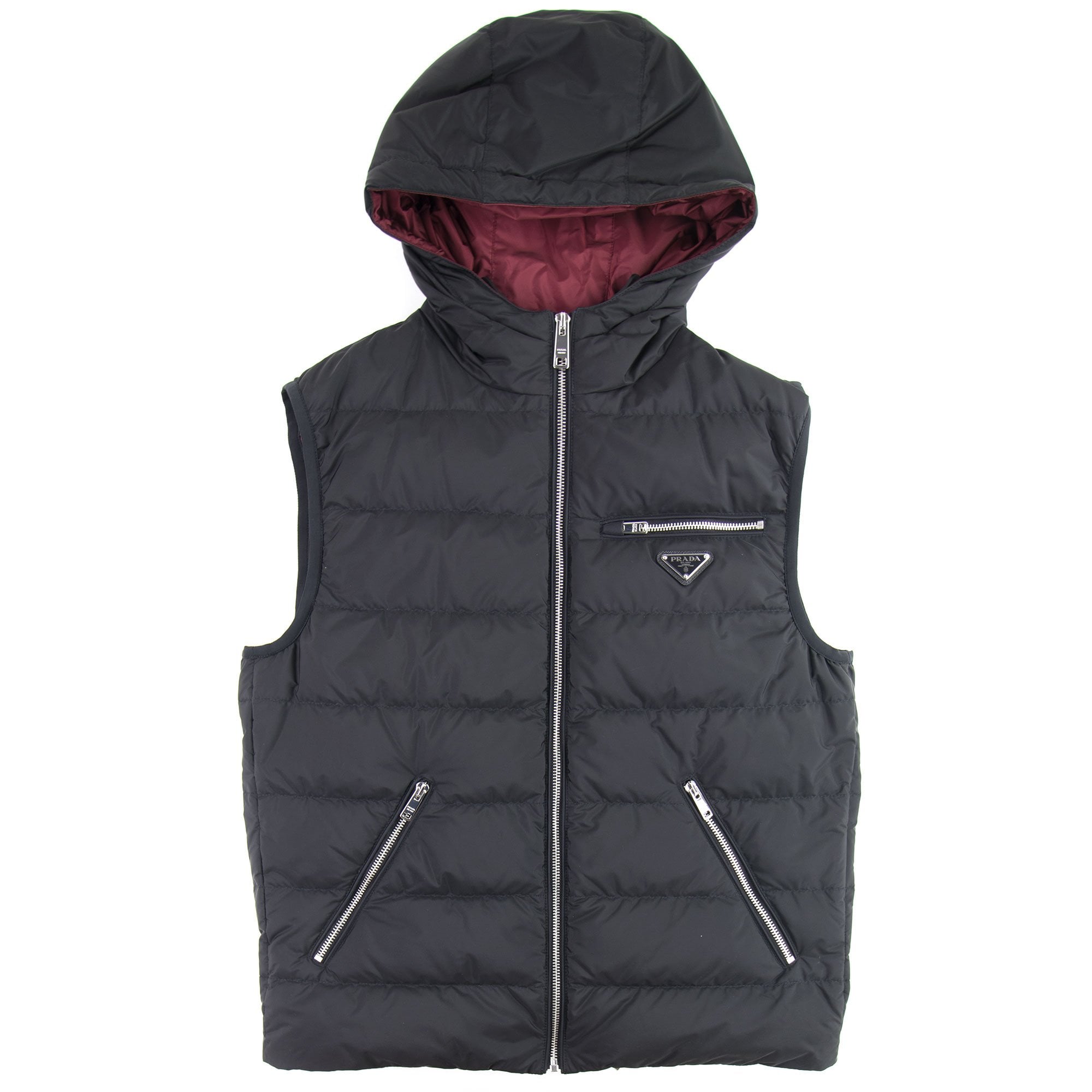 未使用 Prada/普拉达 拉链连帽羽绒服背心 黑色/46