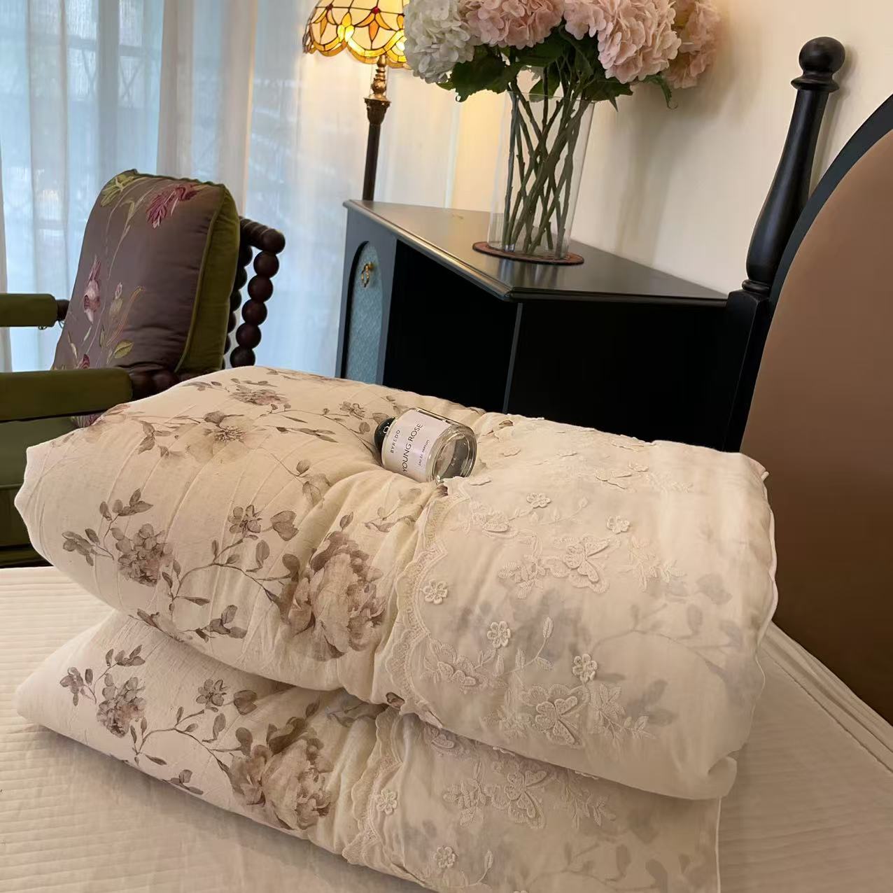 【雅趣】半亩花田 治愈系棉麻花边一体被