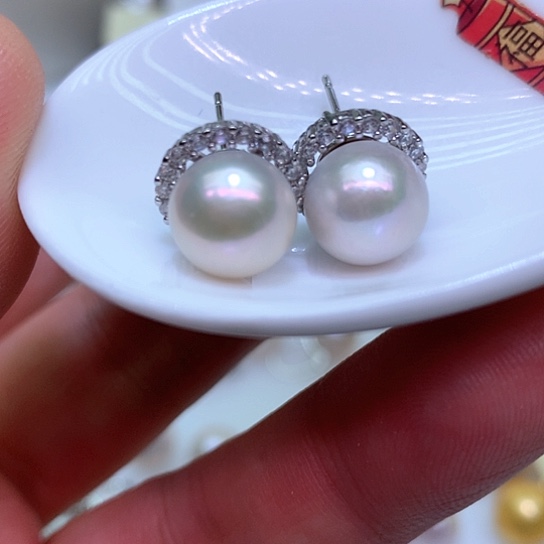 淡水珍珠耳饰银S925镶嵌