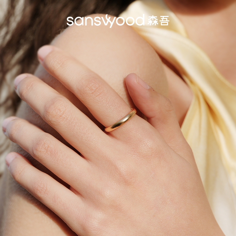 sanswood 925银合成锆石戒指 磨砂素圈戒指女小众设计基础款简约