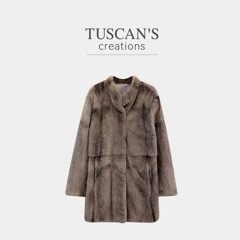 TUSCAN'S CREATIONS真毛贵气中长款水貂毛皮草大衣时代集团