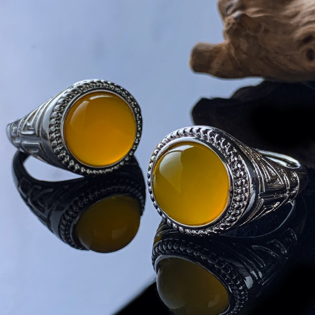 ST8116（玉姐珠宝）鸡油黄玛瑙玉黄蛋面戒指-多样性只发一件