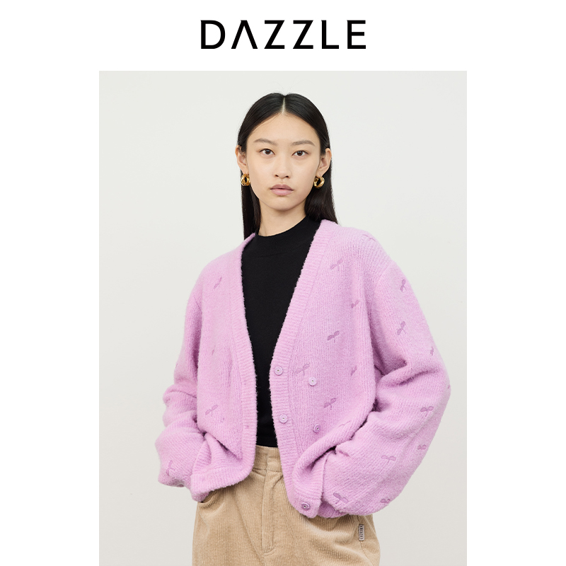 DAZZLE地素 毛针织衫2024冬季新款高比例圈圈肌理羊毛开衫2I4E551