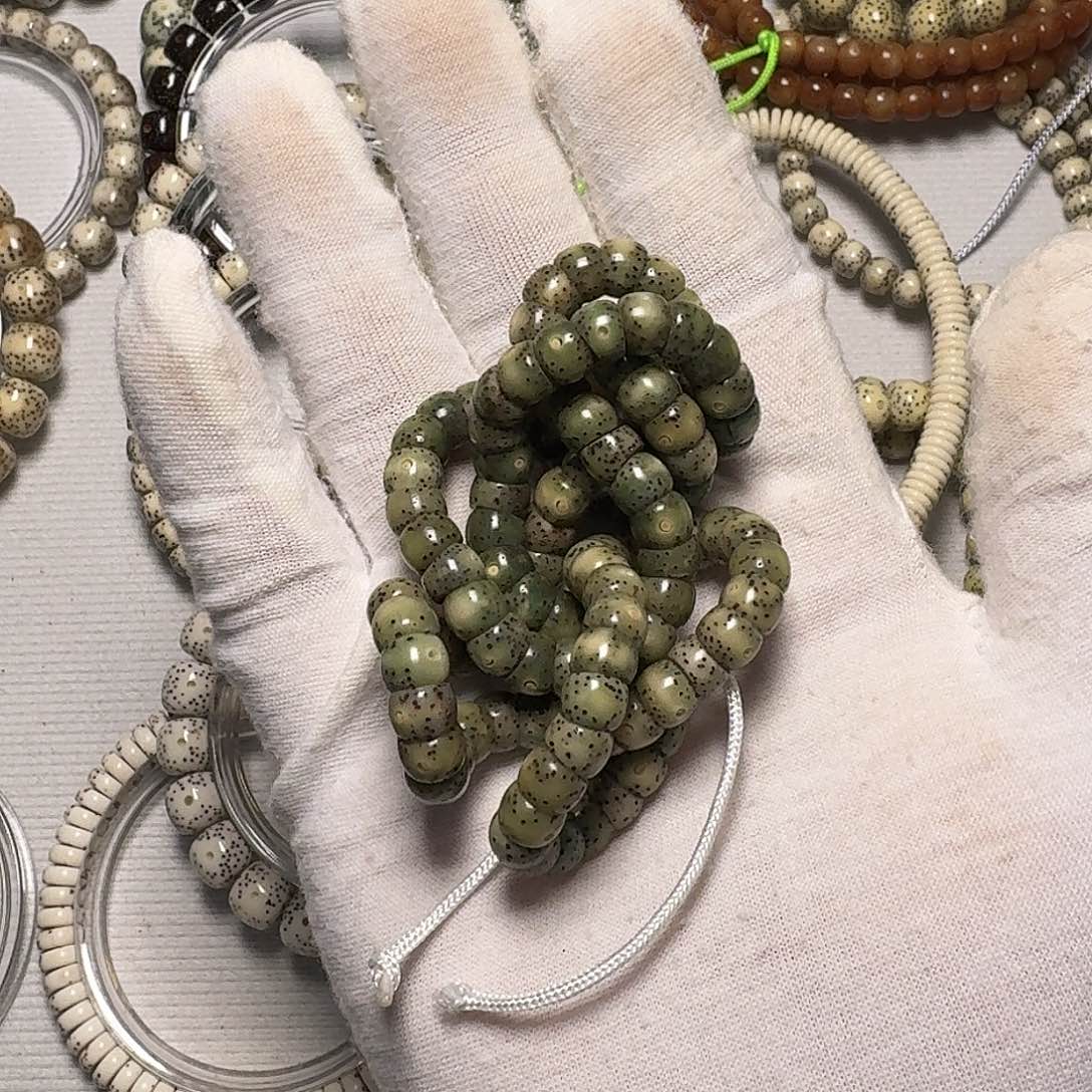 张***练星月菩提手串原生态石玉料绿幽灵卡7大肠