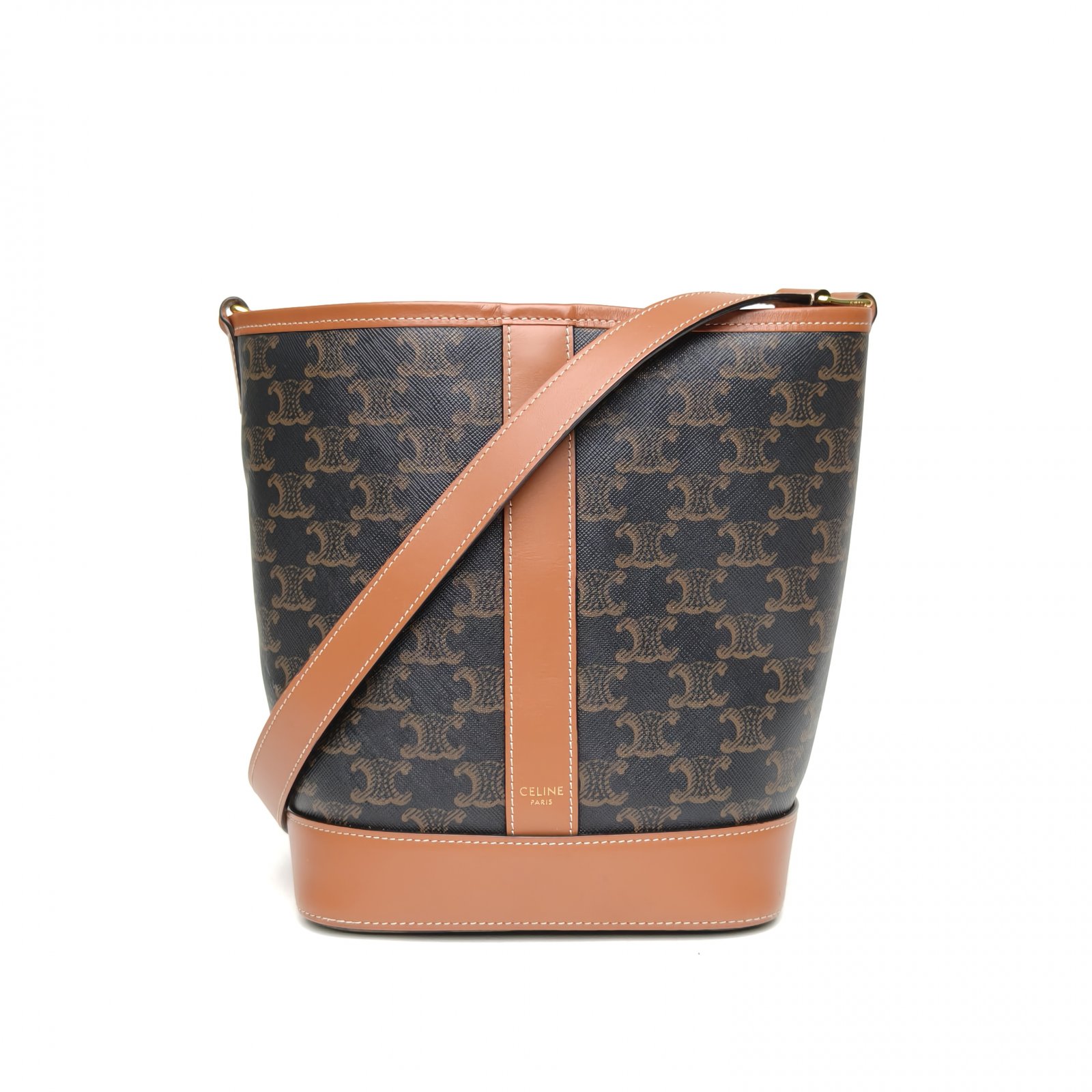 95新 Celine/思琳 【娇】凯旋门标志印花水桶包18老花 PVC 130397