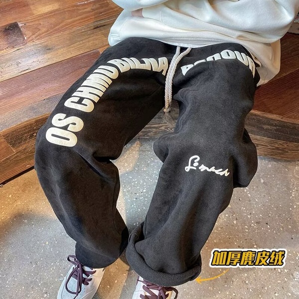 长裤美式vintage春秋男冬季加绒加厚休闲裤潮牌直筒阔腿运动裤