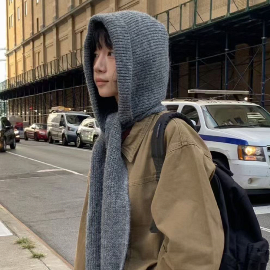 韩系ins巴拉克拉法帽女秋冬季保暖针织帽子围巾一体护耳毛线帽