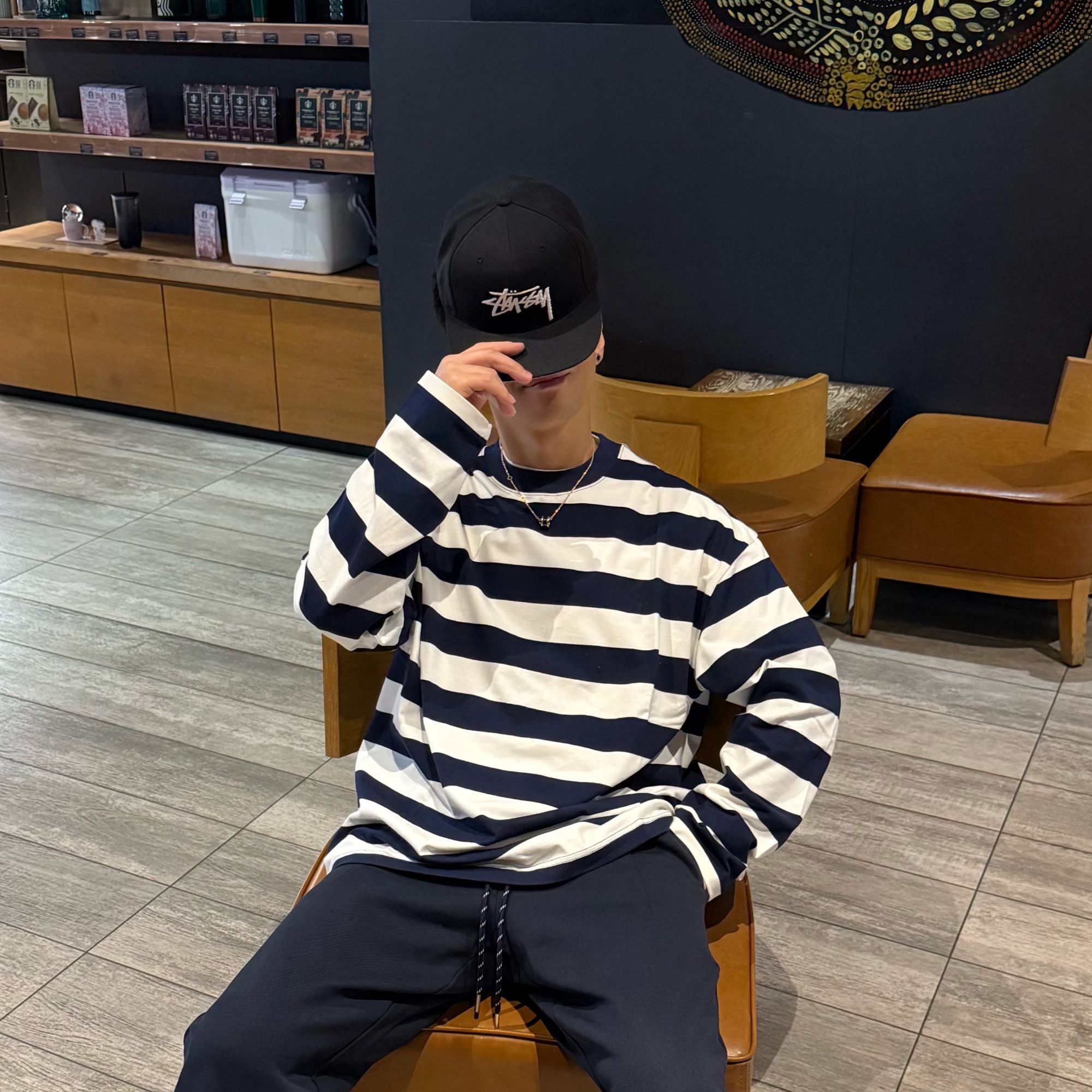 宽松【战马条纹长袖】男女同款D28106