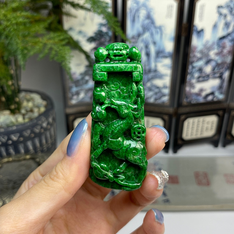 花青满绿辣色一路有你挂件 天然翡翠A货