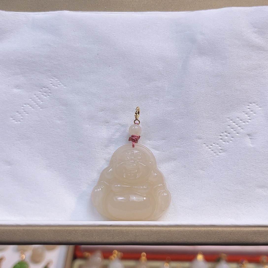 和田玉18K金镶嵌吊坠(不含链)野牛沟熟红粉