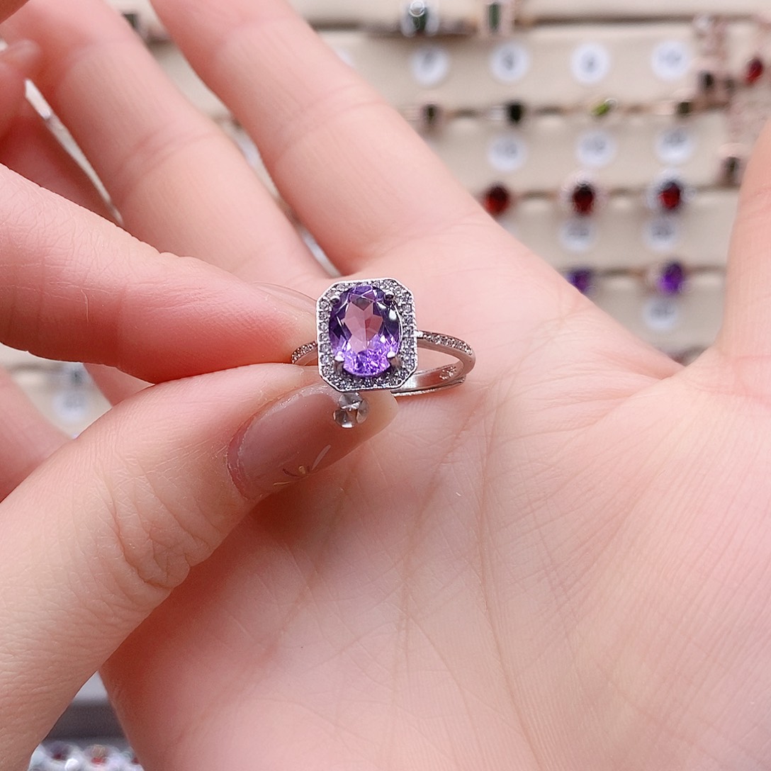 水晶戒指银S925镶嵌戒指