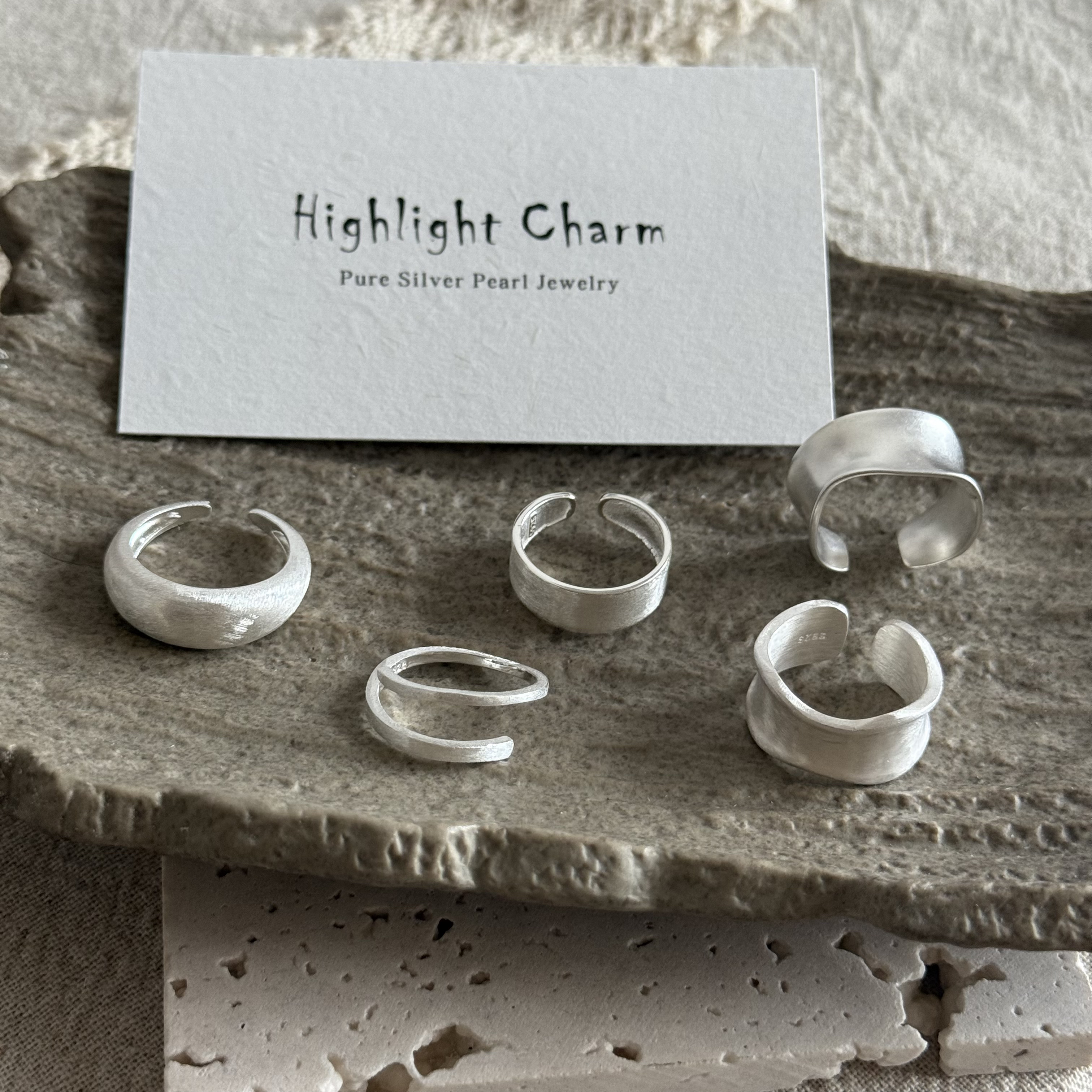 925银戒指 Highlight Charm拉丝磨砂极简百搭银戒指