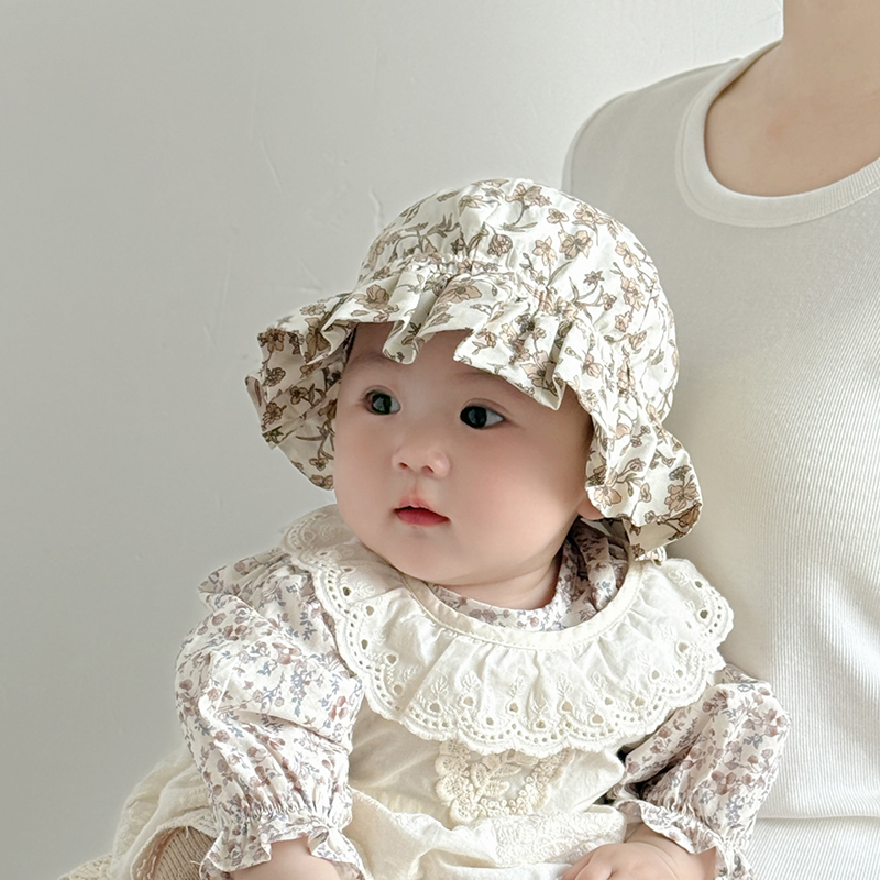 婴儿帽子春秋薄款可爱超萌可调婴幼儿棉布胎帽遮阳盆帽宝宝公主帽