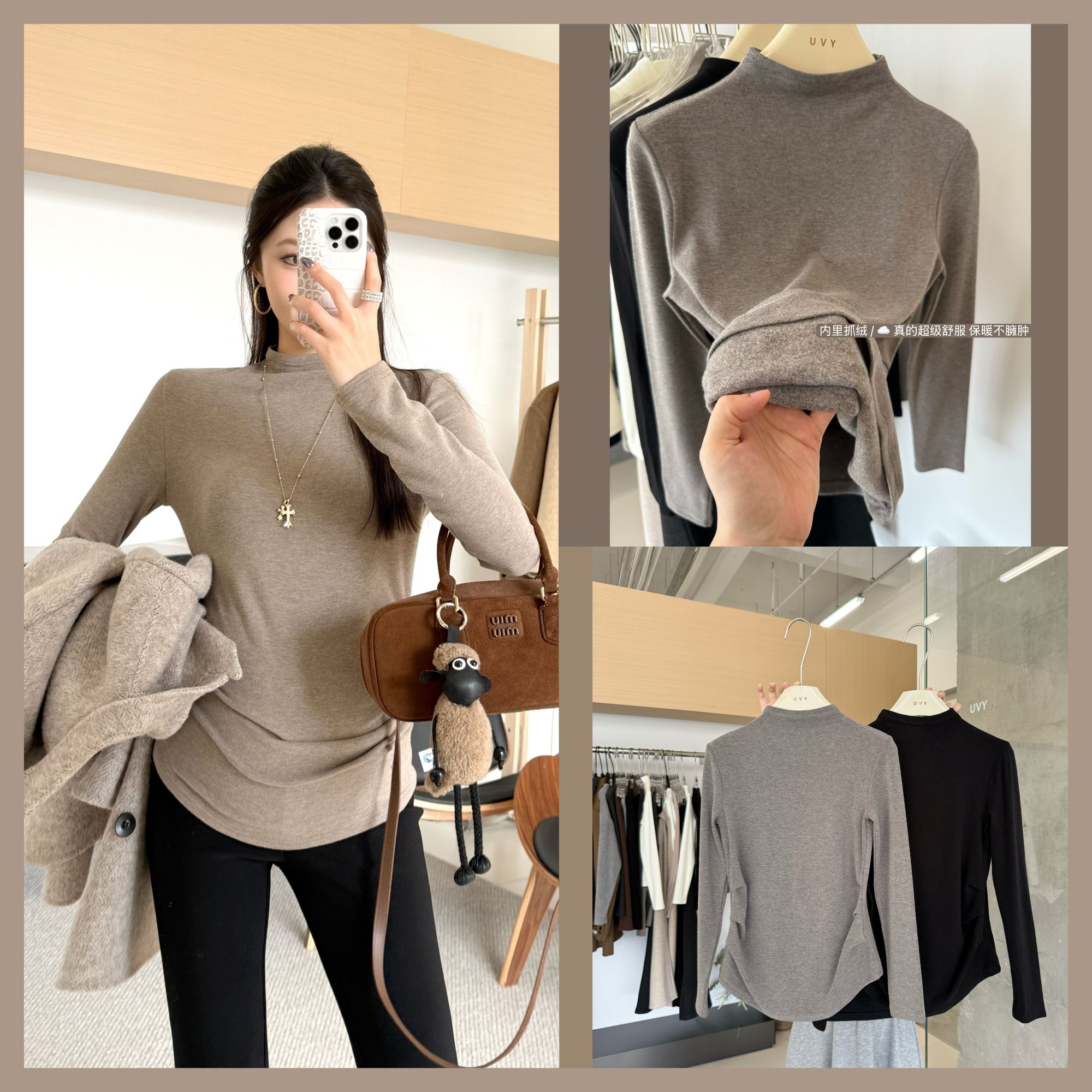 半高领孕妇装抓绒打底上衣女2025冬季新款百搭长袖针织T恤4848