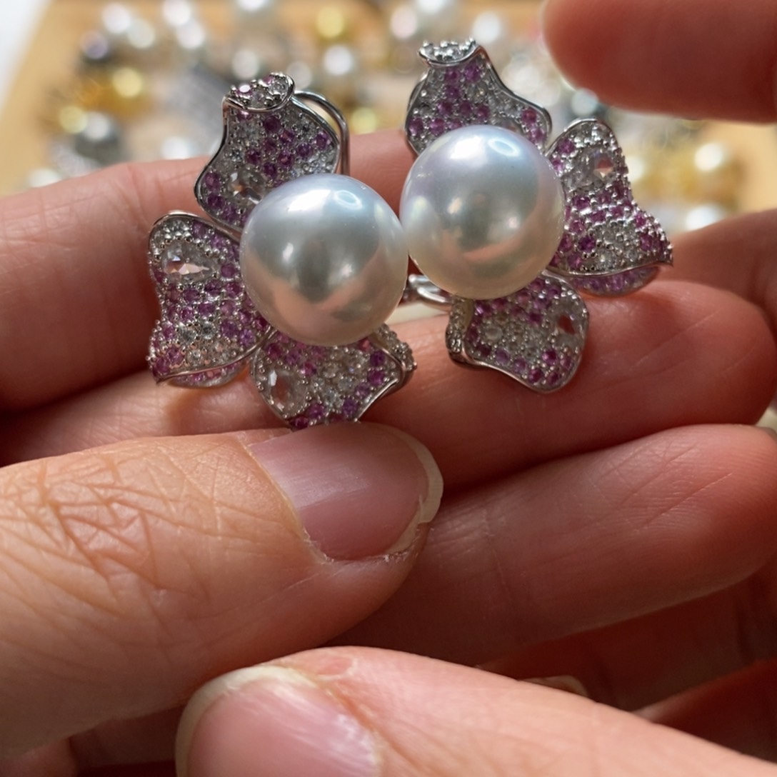 海水珍珠耳饰银S925镶嵌