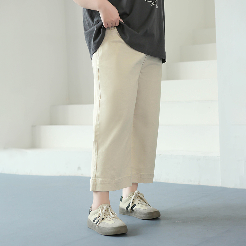 CX5455【三种裤长选】复古简约高腰牛仔裤夏九分微喇叭阔腿裤子大码