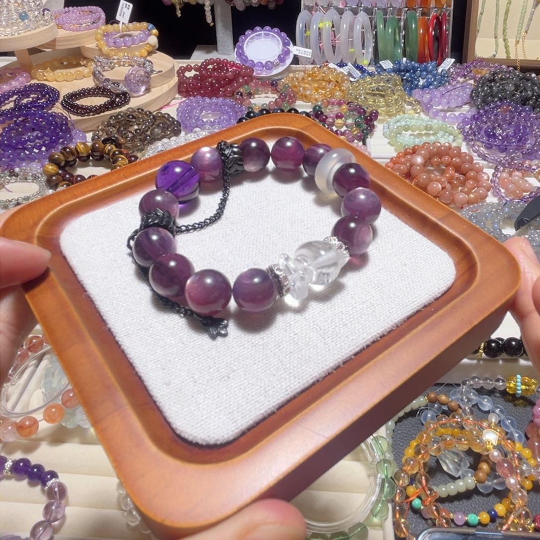 水晶手链未镶嵌紫锂云母手串2H