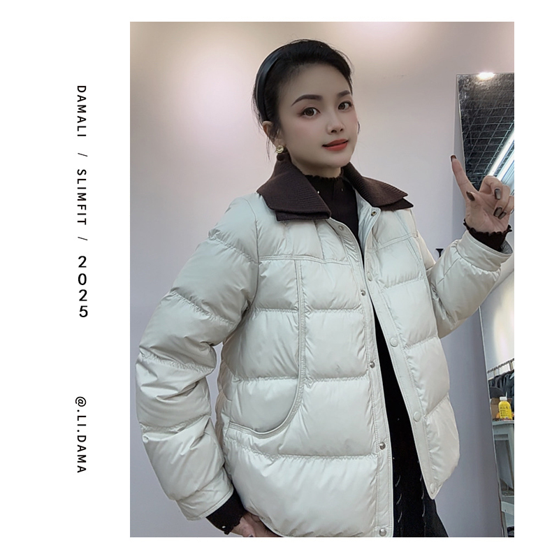 大码利-冬上新【双层针织领短款羽绒服】白鸭绒羽绒服韩系显瘦冬季