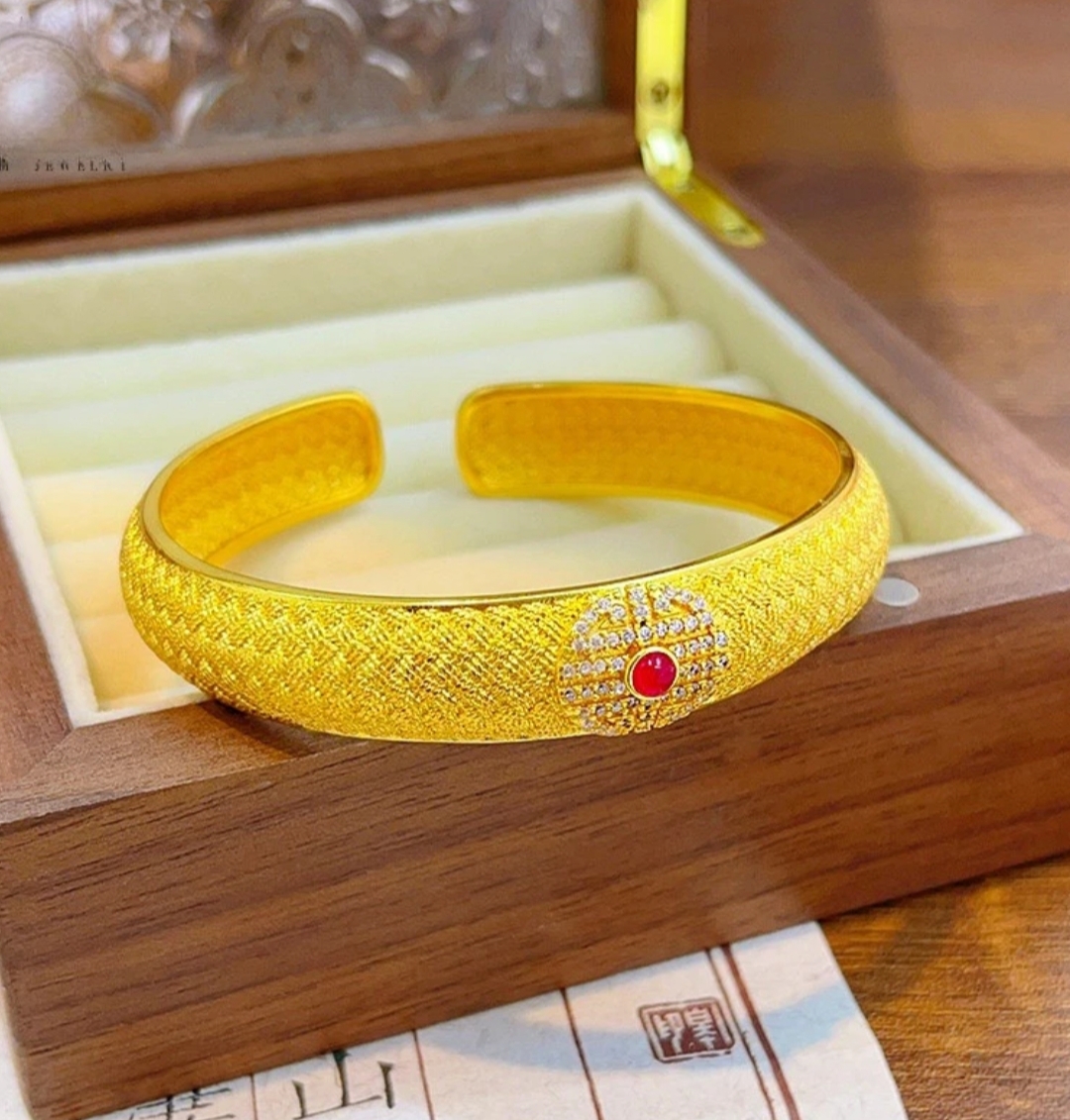 铜合金手镯 古法拉丝福寿延年编制手镯妈妈复古气质传承精美百搭