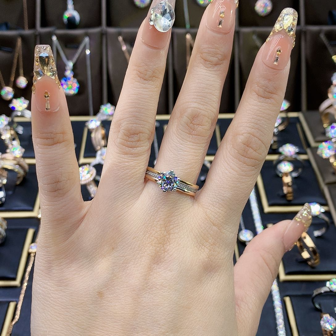 合成碳硅石（莫桑石）戒指/指环18K金镶嵌清****2