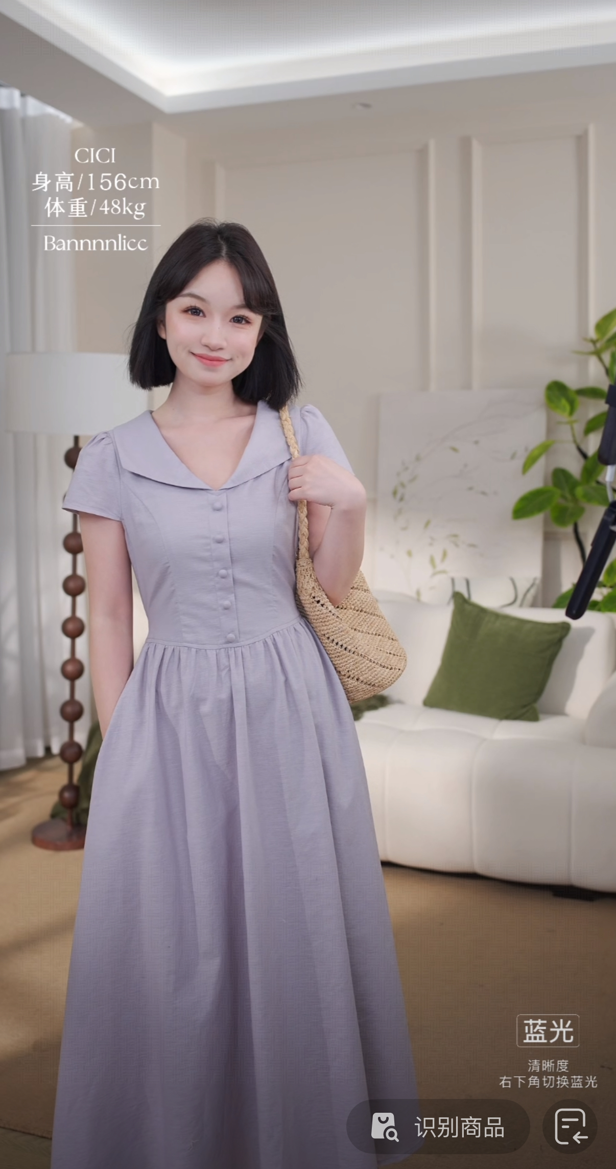 板栗西西【紫雾星黛露】法式气质设计简约翻领收腰显瘦短袖连衣裙