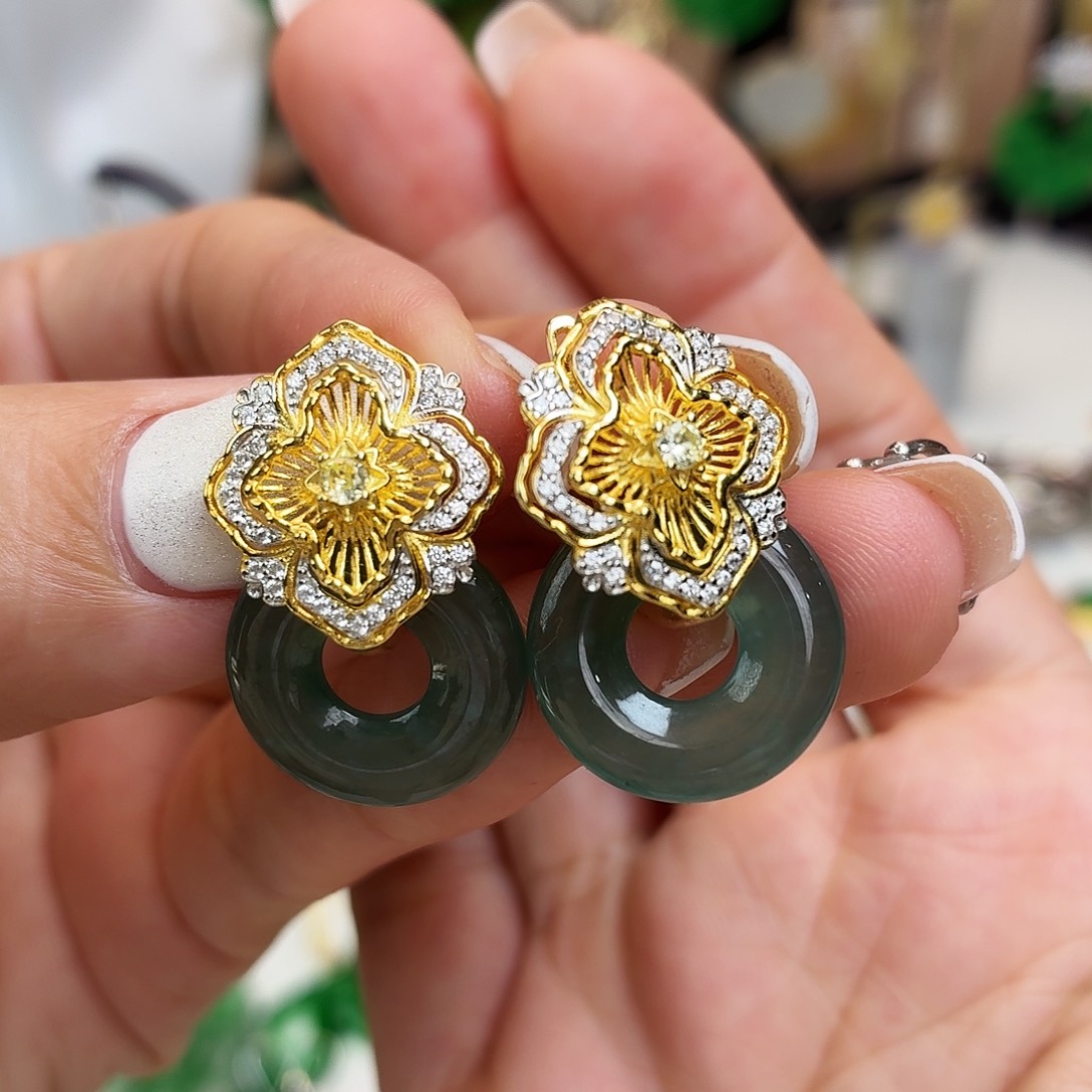翡翠银S925镶嵌耳饰