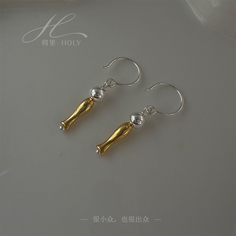 925银耳饰 【鲲】原创设计小众百搭高级感气质新中式金色小鱼耳环