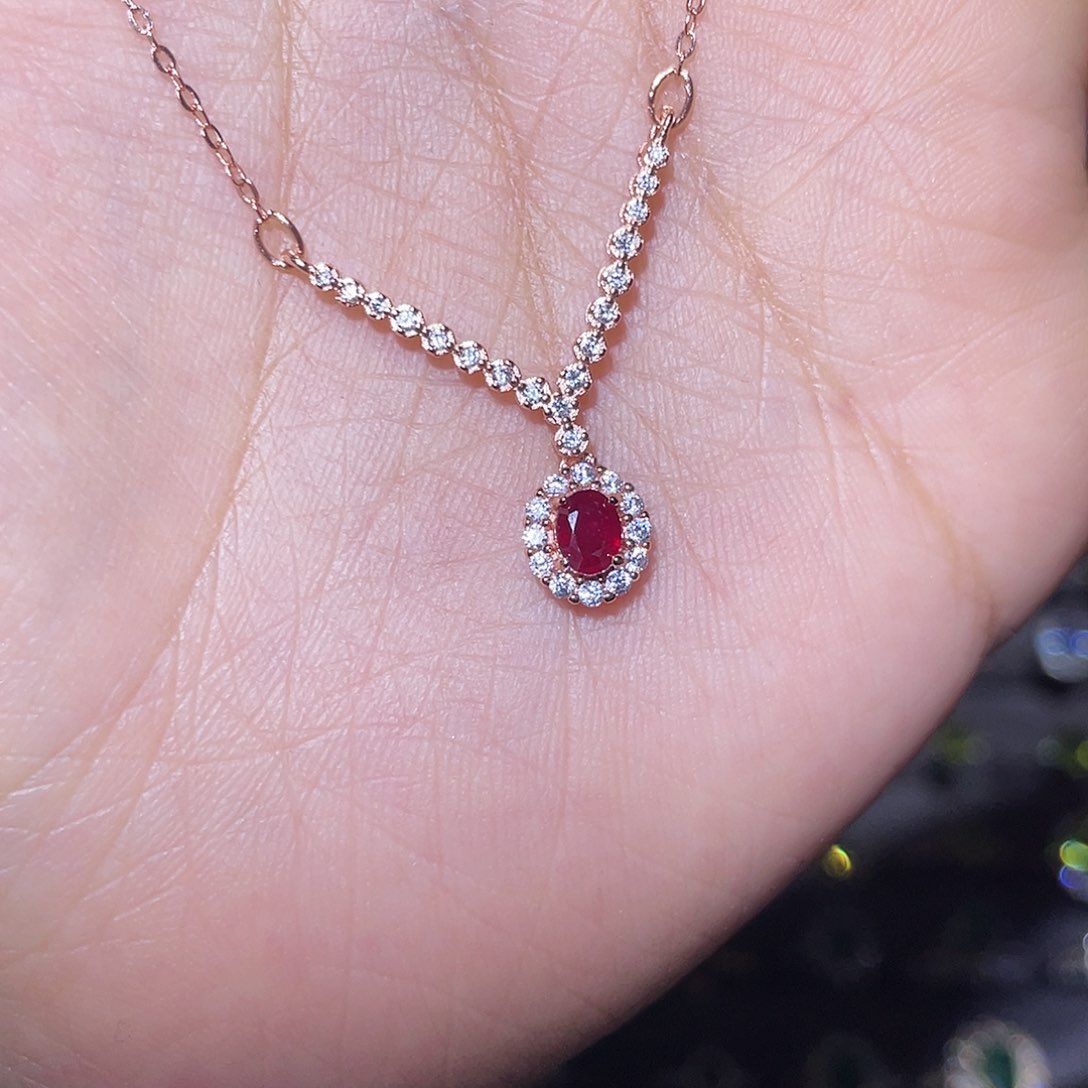 红宝石颈饰银S925镶嵌