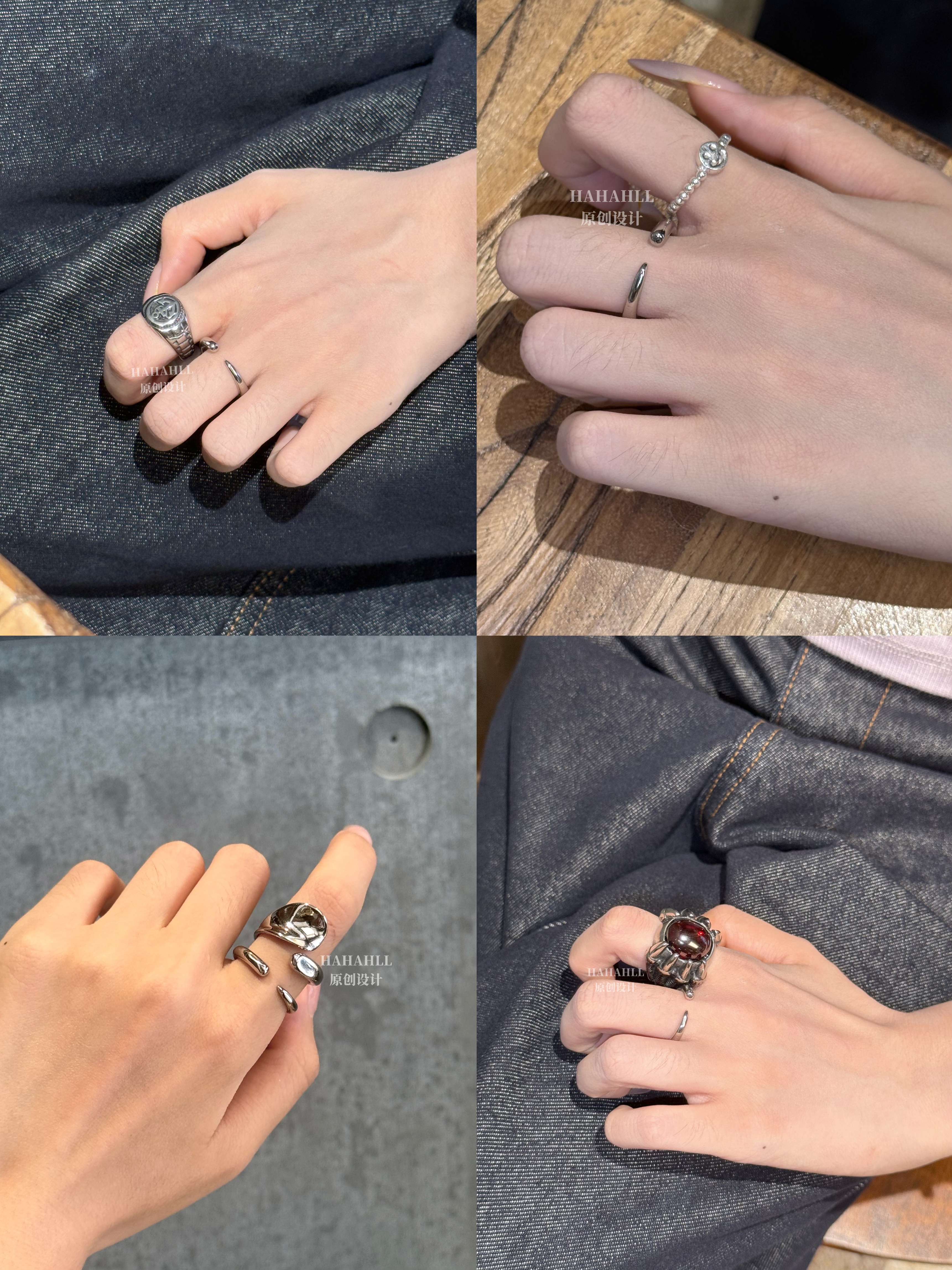 钛钢戒指  HAHAHLL「开口叠戴」ins风钛钢叠戴氛围感女神戒指